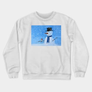 Snowman and a friendly Robin Crewneck Sweatshirt